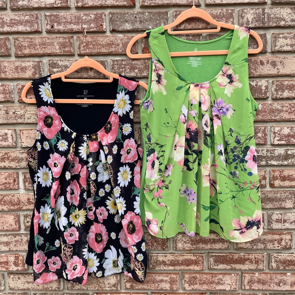 NY&Company- sleeveless tops - round neck, pleated - ready for spring! Set of 2